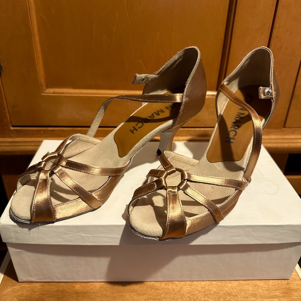 Gold Satin Dance Shoes (suede soles) size 7
